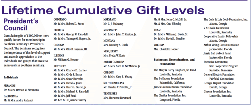 2015-07-19 Mahaney donations to SBTS in Roll Call Spring 2006