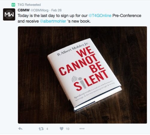 2016-03-01 T4G Giving away Mohler book