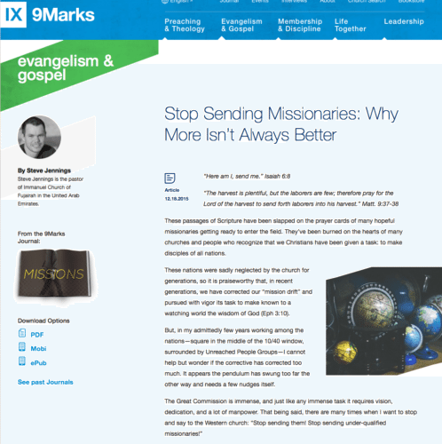 2016-05-08 Steve Jennings 9Marx article Stop Sending Missionairies